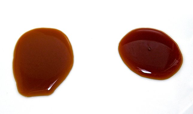 右が丸大豆しょうゆで、左がプリン専用醤油。