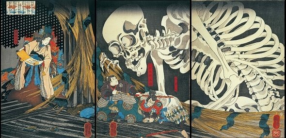 歌川国芳「相馬の古内裏」大判錦絵３枚続　弘化２〜３年（1845〜46）頃　個人蔵