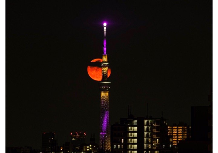 異世界の景色にしか見えない 真っ赤な月を背景にした夜のスカイツリーが幻想的すぎる ニュース Jタウンネット 東京都